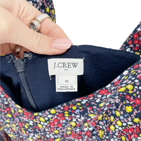 J Crew Women's Printed Floral Tiered Waist Tie Ruffle Maxi Dress Blue Red Sz 12 - Picture 5 of 7